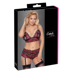 Cottelli Curves - floral open bra set (burgundy)