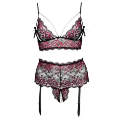 Cottelli Curves - floral open bra set (burgundy)