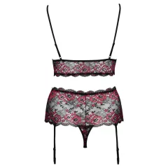 Cottelli Curves - floral open bra set (burgundy)