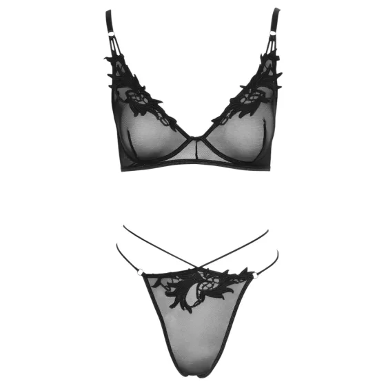 Cottelli - Sheer Lace Bra Set (Black) - M