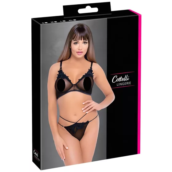 Cottelli - Sheer Lace Bra Set (Black) - XL