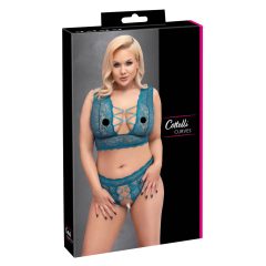 Cottelli Curves - Lace Corset Lingerie Set (Blue)