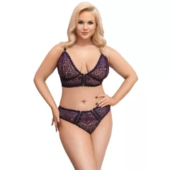 Cottelli Plus Size - Sheer Patterned Bra Set (Purple)