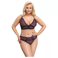 Cottelli Plus Size - Sheer Patterned Bra Set (Purple)