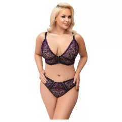 Cottelli Plus Size - Sheer Patterned Bra Set (Purple)