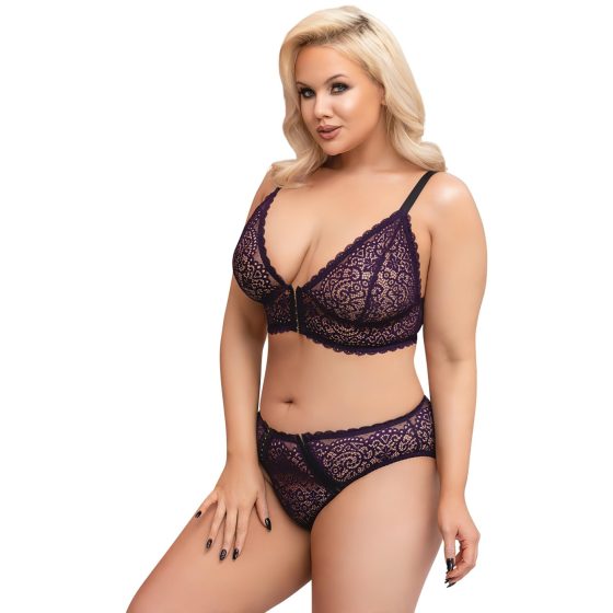 Cottelli Plus Size - Sheer Patterned Bra Set (Purple)