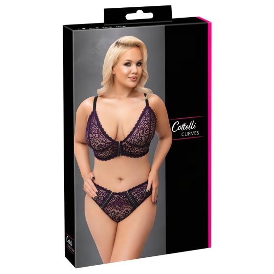 Cottelli Plus Size - Sheer Patterned Bra Set (Purple) - 2XL