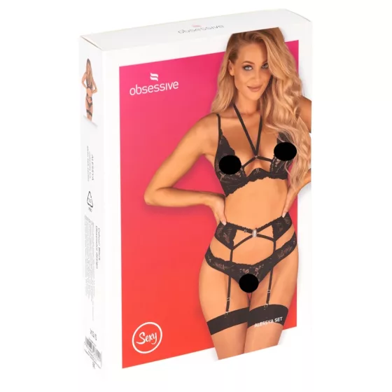Obsessive Alessya - Black Lace Lingerie Set - M/L