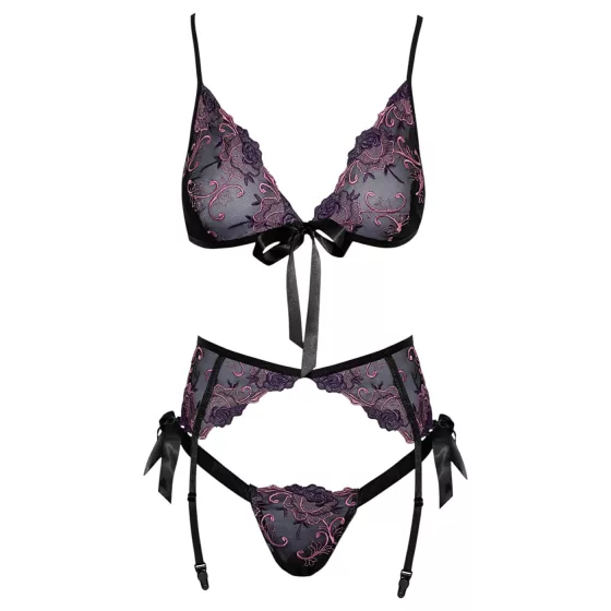 Kissable - Pink and Purple Embroidered Bra Set (Black) 
