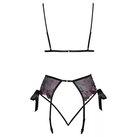 Kissable - Pink and Purple Embroidered Bra Set (Black)  - L/XL