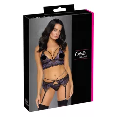 Cottelli - 3-Piece Lace Lingerie Set (Black-Violet) - XL