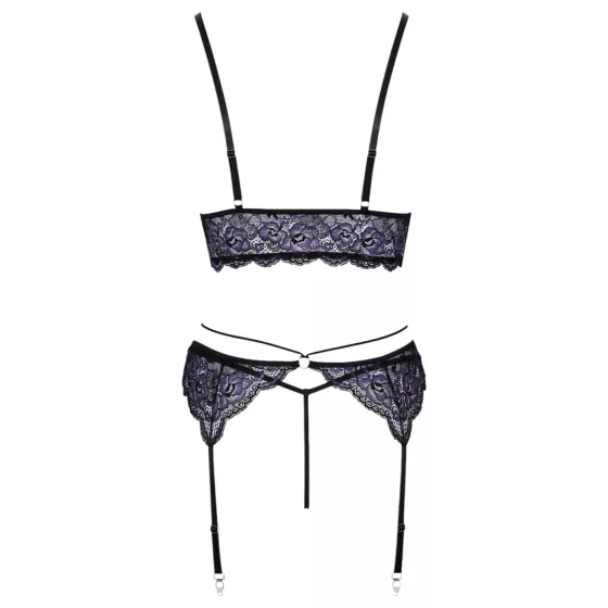 Cottelli - 3-Piece Lace Lingerie Set (Black-Violet) - XL