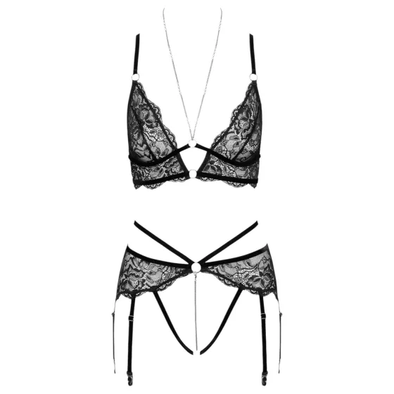 Abierta Fina - Black Lace Open Bra Set - XL