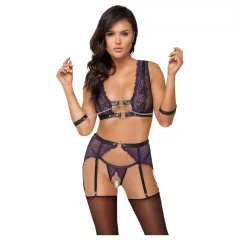   Cottelli Bondage - Lingerie Set with Handcuffs (Black-Purple)