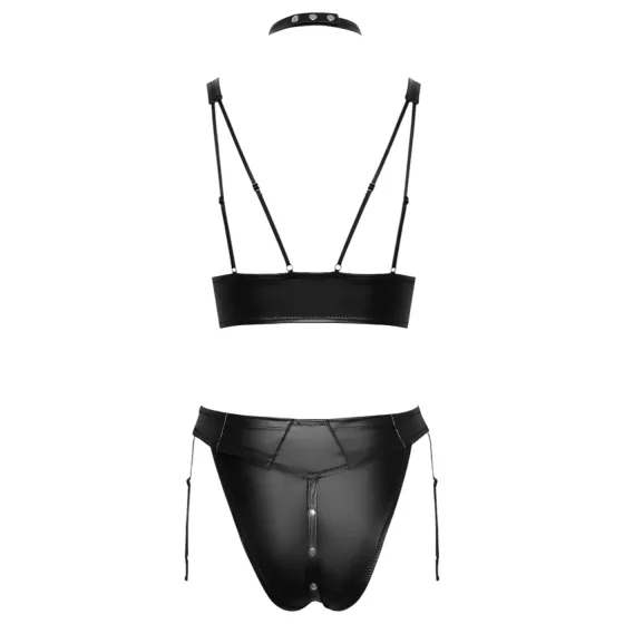 Cottelli Bondage - Shiny Black Bra Set with Cuffs