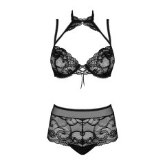 Obsessive Elizenes - Patterned, Sheer Black Bra Set