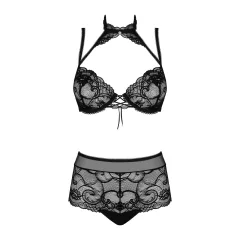 Obsessive Elizenes - Patterned, Sheer Black Bra Set