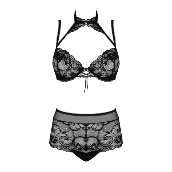 Obsessive Elizenes - Patterned, Sheer Black Bra Set