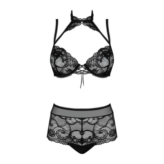 Obsessive Elizenes - Patterned, Sheer Black Bra Set