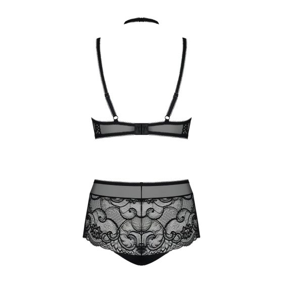 Obsessive Elizenes - Patterned, Sheer Black Bra Set