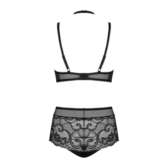 Obsessive Elizenes - Patterned, Sheer Black Bra Set - L/XL