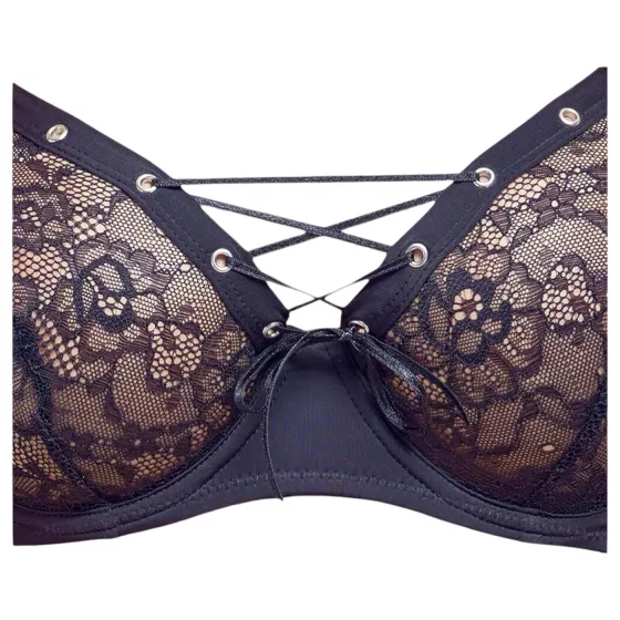 Cottelli Party - Lace-Up Bra Set (Black) - 80C/M