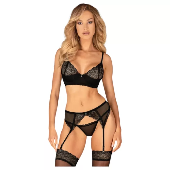 Obsessive Chemeris - Bra Set with Garter (Black) - XL/XXL