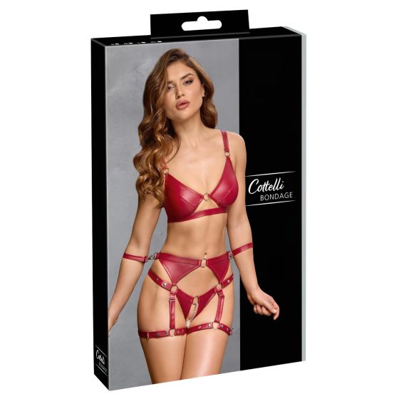/ Cottelli Bondage - Shiny Red Bra Set & Handcuffs