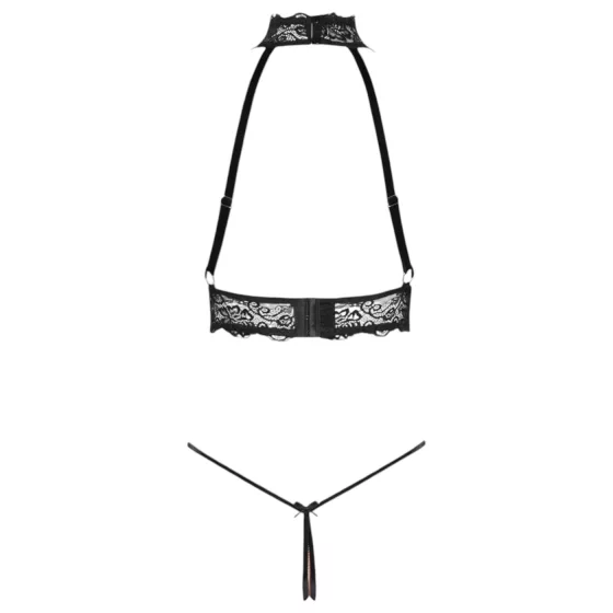 Abierta Fina - Chain Open Lingerie Set (Black) - M