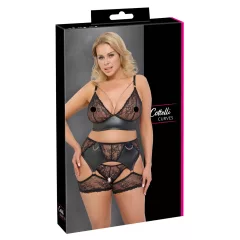 Cottelli Curves - Lace & Leather Accented Bra Set (Black)