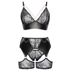 Cottelli Curves - Lace & Leather Accented Bra Set (Black)
