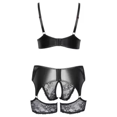 Cottelli Curves - Lace & Leather Accented Bra Set (Black)
