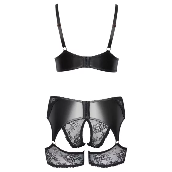 Cottelli Curves - Lace & Leather Accented Bra Set (Black)