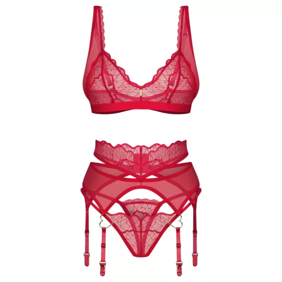 Obsessive Cupid Desir - Lace Lingerie Set (Red) - L/XL