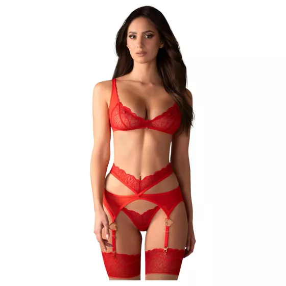 Obsessive Cupid Desir - Lace Lingerie Set (Red) - XXL/XXXL