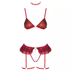 Cottelli - checked lingerie set with suspenders (red check)