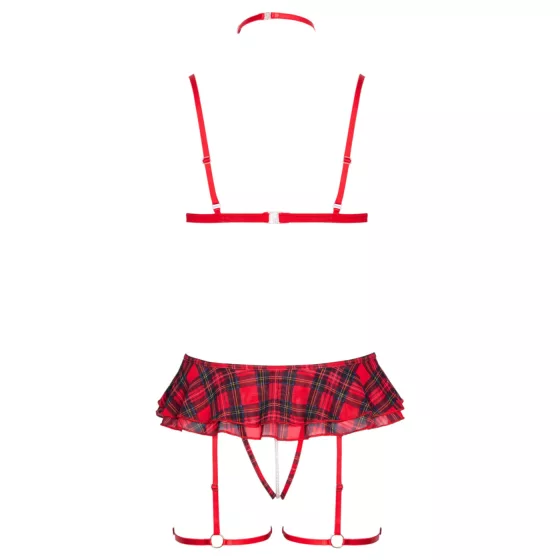 Cottelli - checked lingerie set with suspenders (red check) - M