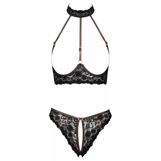 Cottelli - open lace bra and thong with rose‑gold details (black)