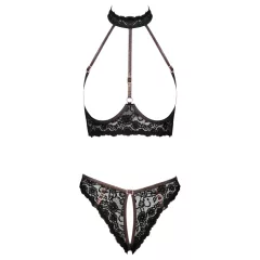   Cottelli - open lace bra and thong with rose‑gold details (black) - XL