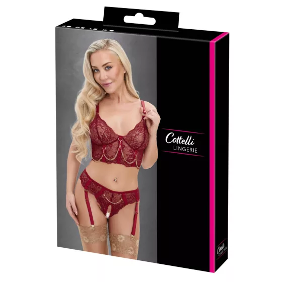 Cottelli - two‑piece lace suspender set (red) - M
