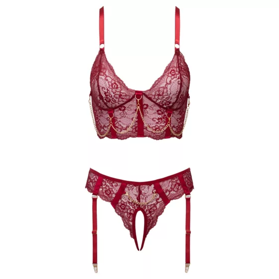 Cottelli - two‑piece lace suspender set (red) - M