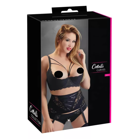 Cottelli Plus Size - strappy, ring detail boob shelf (black) - 90D