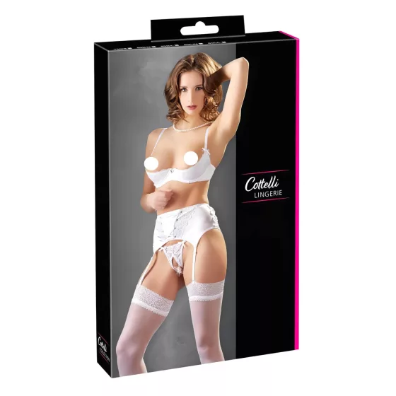 Cottelli - Lace-Up Lifting Bra Set (White) - 80C/M