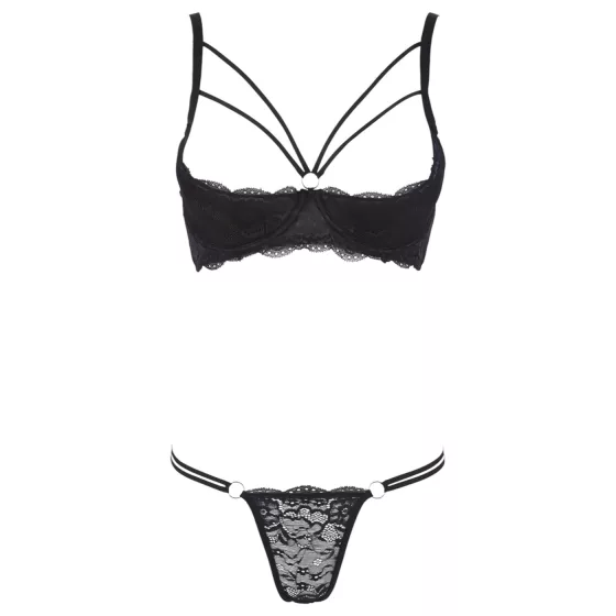 Cottelli - Strappy Ring Bra and Thong Set (Black) - 80C/M
