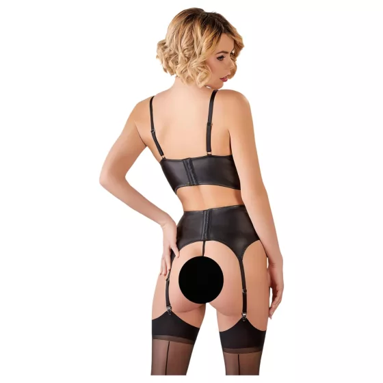 Abierta Fina - sparkling strappy lace lingerie set (black) - 85B/L