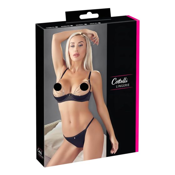 / Cottelli - Satin Push-Up Set with Rhinestone Chains (Black)