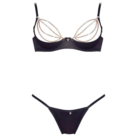 / Cottelli - Satin Push-Up Set with Rhinestone Chains (Black)
