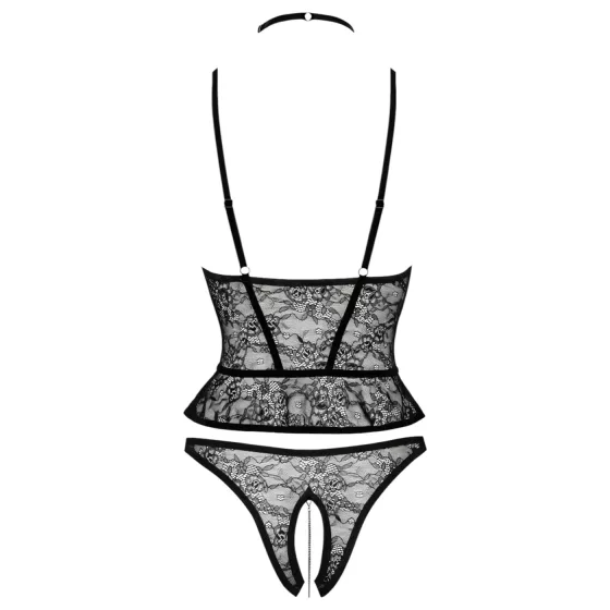 Abierta Fina - open thong and corset (black)