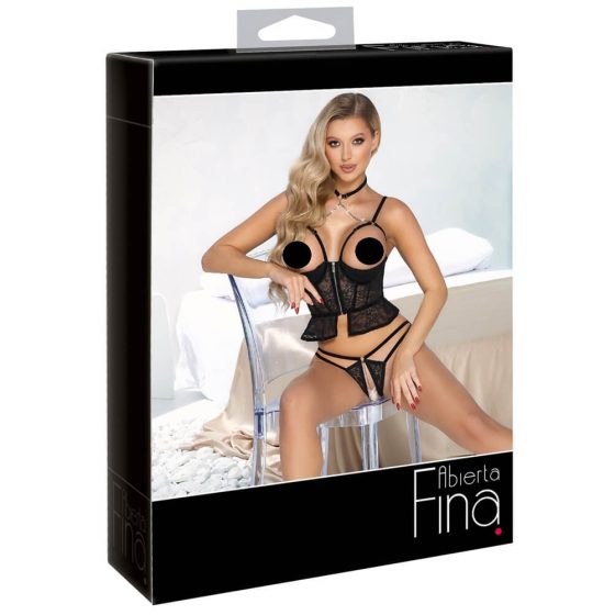 Abierta Fina - Open Crotch Thong and Corset (Black)