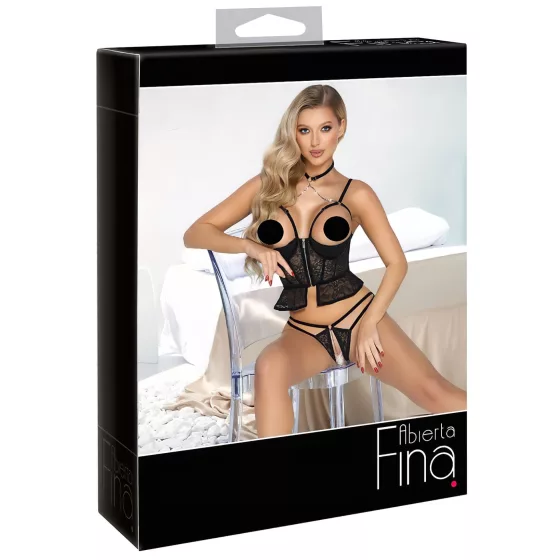 Abierta Fina - open thong and corset (black)